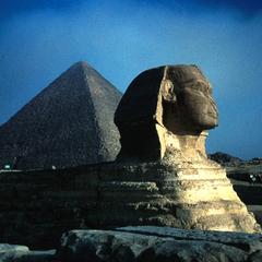 Side View of Sphinx, Pyramid of Khafre (Chephren) in Background