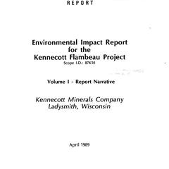 Environmental impact report for the Kennecott Flambeau Project : parts I-VI