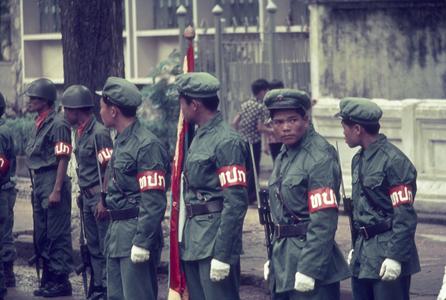 Pathet Lao honor guard soldiers at a ceremony