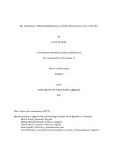 The Distribution of Rhetorical Education at a Public Midwest University, 1874-1927