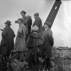 People looking at World War I battlefield