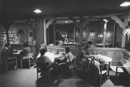 Students studying and relaxing in Rathskeller in student union