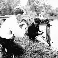 Bergere Kenney, Luna, and Carl fishing at Chapman Lake Bridge