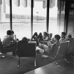 Students studying in lounge of College of Environmental Sciences building