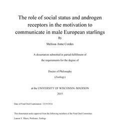 The role of social status and androgen receptors in the motivation to communicate in male European starlings