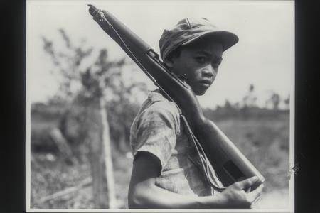 Gerilino Bening, a guerrilla attached to Company B. Filipino 96th Infantry Regiment, Leyte, 1944