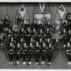 Stout Band group photograph on stage, Christmas Concert, December 1957