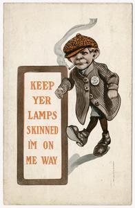 Keep yer lamps skinned, suffrage postcard