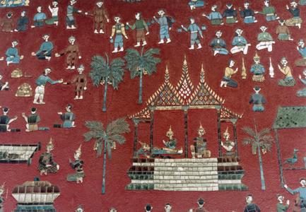 Decorative art on Buddhist temple in the city of Luang Prabang in Luang Prabang Province