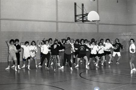 Fencing in women's physical education class