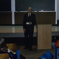 Arthur Hasler delivering last lecture