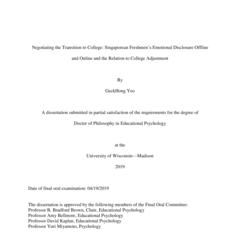 Negotiating the Transition to College: Singaporean Freshmen Emotional Disclosure Offline and Online and the Relation to College Adjustment