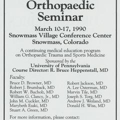 11th Annual Snowmass Orthopaedic Seminar advertisement