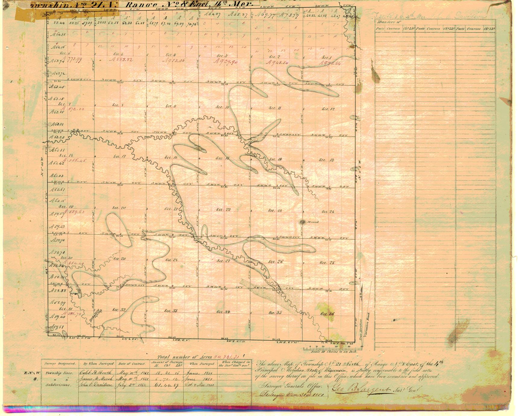[Public Land Survey System map: Wisconsin Township 21 North, Range 08 East]