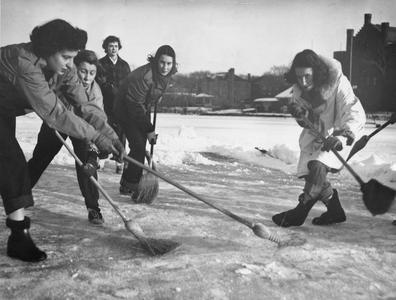 Women's broom hockey on Lake Mendota