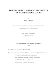 Definability and Categoricity in Continuous Logic