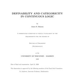 Definability and Categoricity in Continuous Logic