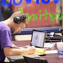 Student studies on laptop in the Diversity Center
