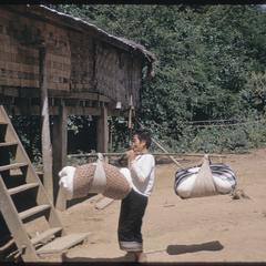 Lao village : woman with cotton