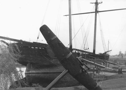 Starboard side view of the Alvin Clark with anchor in foreground
