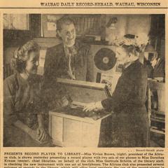 Record player donated to Wausau Public Library, 1948