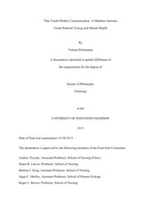 Thai Youth-Mother Communication: A Mediator between Youth Pubertal Timing and Mental Health