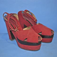 Deep red suede platform shoes