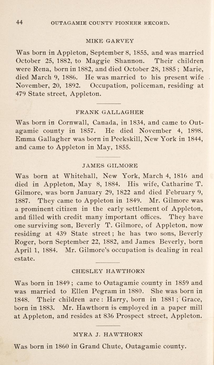 Record of the pioneers of Outagamie County, Wisconsin also an