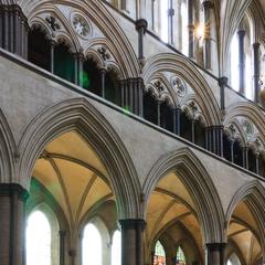 Salisbury Cathedral nave clerestory, tribune gallery and arcade