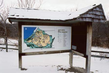 Trail map sign near the Cofrin Memorial Arboretum