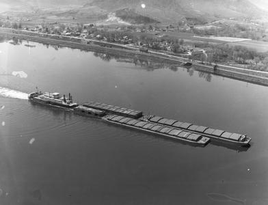 Aerial view of the Patrick J. Hurley pushing barges