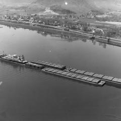 Aerial view of the Patrick J. Hurley pushing barges