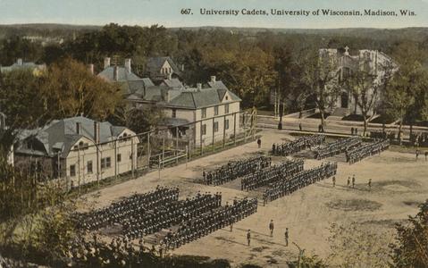 Postcard of University Cadets at attention