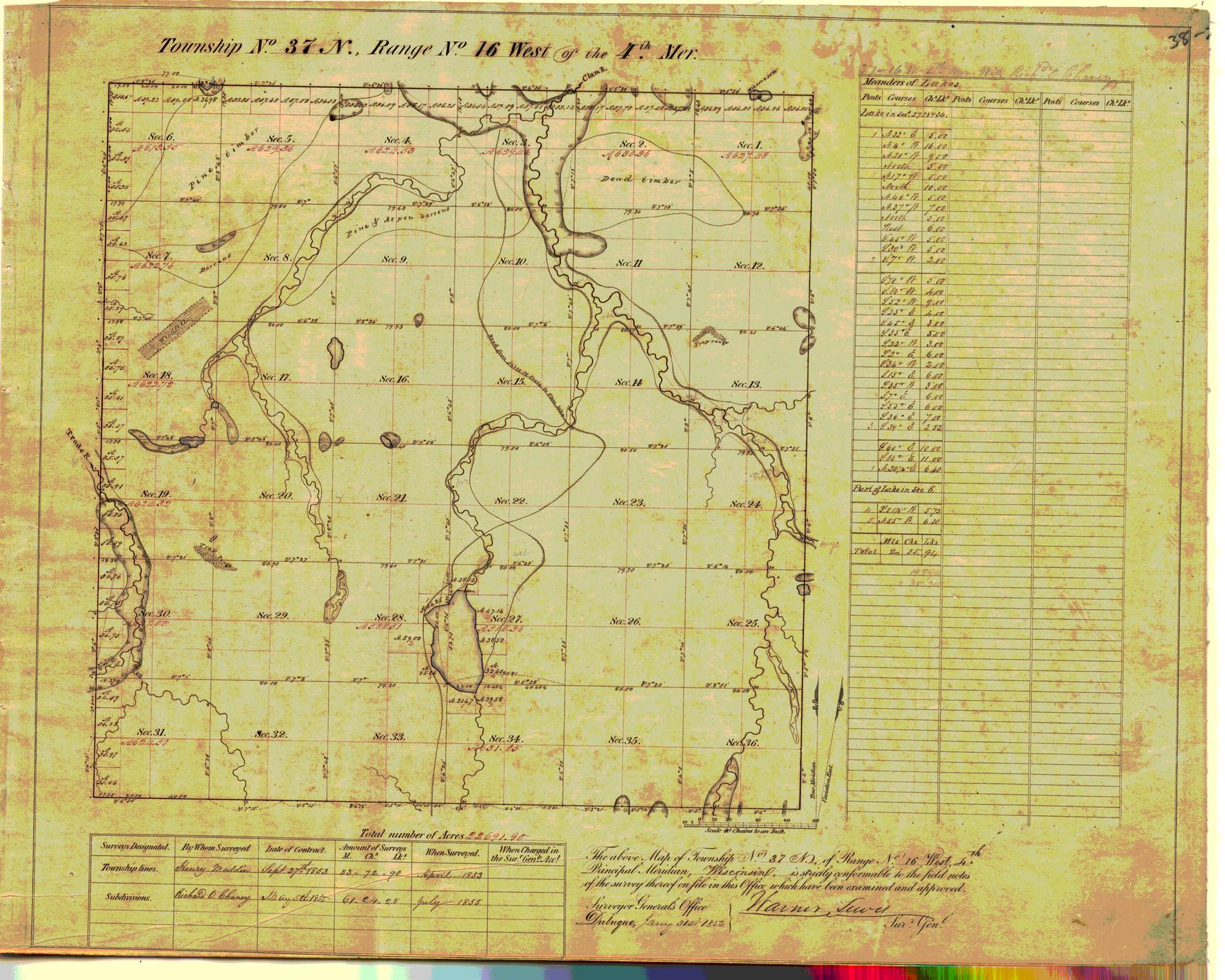 [Public Land Survey System map: Wisconsin Township 37 North, Range 16 West]