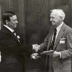 Jim Alexander and Joseph Hickey at the naming ceremony, University of Wisconsin--Marshfield/Wood County, 1974