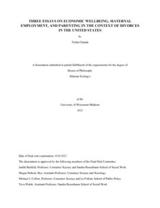 Three essays on economic wellbeing, maternal employment, and parenting in the context of divorces in the United States