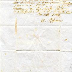 Note from S. Robinson to Nathaniel Dominy VII, 1847