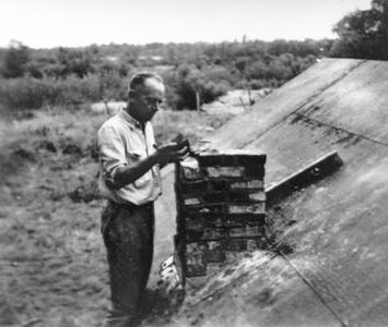 Building the chimney at the Shack, ca. 1936