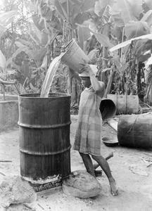 Pouring Water on the Palm Nuts to Cook for Making Oil