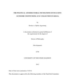 The Political and Behavioral Foundations of Inclusive Economic Institutions: Susu Collection in Ghana