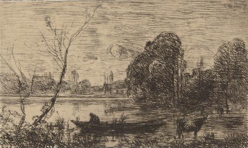 Ville d'Avray : Pond with Boatman, Evening Impression