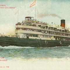 Whaleback steamer, Christopher Columbus, en route between Chicago and Milwaukee