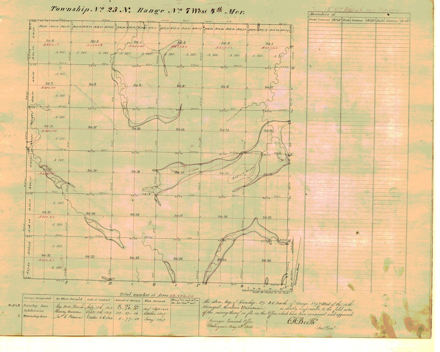 [Public Land Survey System map: Wisconsin Township 25 North, Range 07 West]