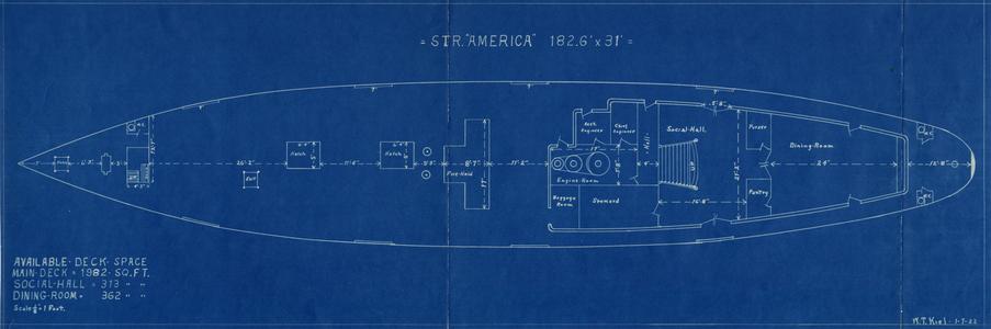 Drawing of main deck of the America