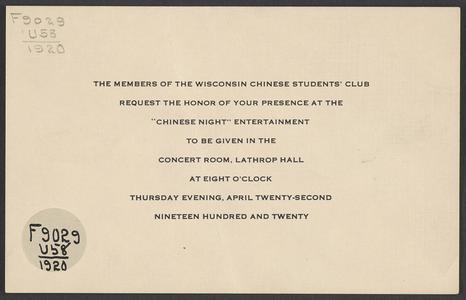 Chinese Night 1920 program and invitation card
