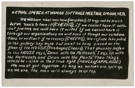 Actual speech at a woman suffrage meeting, suffrage postcard