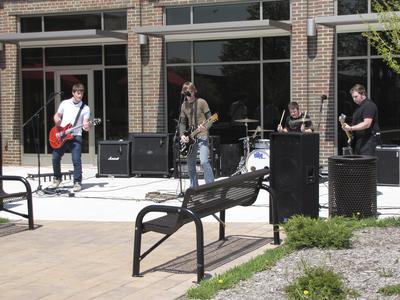 College students with their band, Earth Day, Janesville, 2010