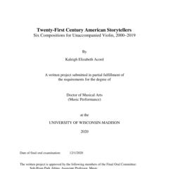 Twenty-First Century Storytellers: Six Compositions for Unaccompanied Violin, 2000-2019
