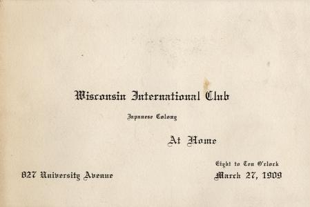 Invitation Card, Wisconsin International Club, Japanese Colony