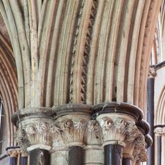 Worcester Cathedral interior choir south aisle capitals